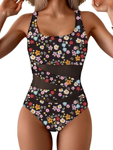 B2prity Women's Mesh One Piece Swimsuit Tummy Control Sexy Bathing Suit Push Up Swim Suit Slimming Swimwear in Saudi Arabia