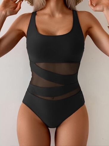 B2prity Women's Mesh One Piece Swimsuit Tummy Control Sexy Bathing Suit Push Up Swim Suit Slimming Swimwear in Saudi Arabia