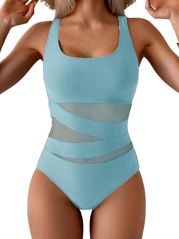 B2prity Women's Mesh One Piece Swimsuit Tummy Control Sexy Bathing Suit Push Up Swim Suit Slimming Swimwear in Saudi Arabia