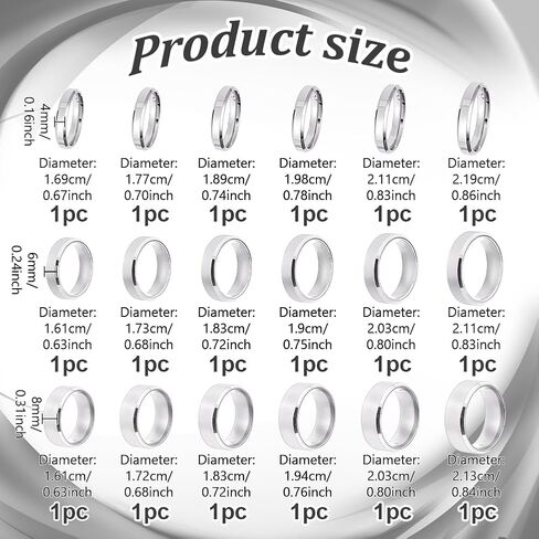 UNICRAFTALE 18Pcs Stainless Steel Classical Plain Stackable Wedding Band Rings Laser Inscription Blank Finger Ring Metal Simple Ring for Women and Men Gifts in Saudi Arabia