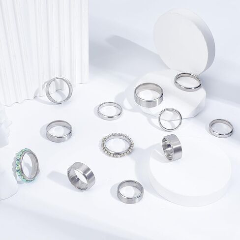 UNICRAFTALE 18Pcs Stainless Steel Classical Plain Stackable Wedding Band Rings Laser Inscription Blank Finger Ring Metal Simple Ring for Women and Men Gifts in Saudi Arabia