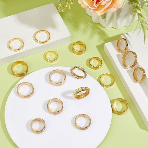 UNICRAFTALE 18Pcs Stainless Steel Classical Plain Stackable Wedding Band Rings Laser Inscription Blank Finger Ring Metal Simple Ring for Women and Men Gifts in Saudi Arabia