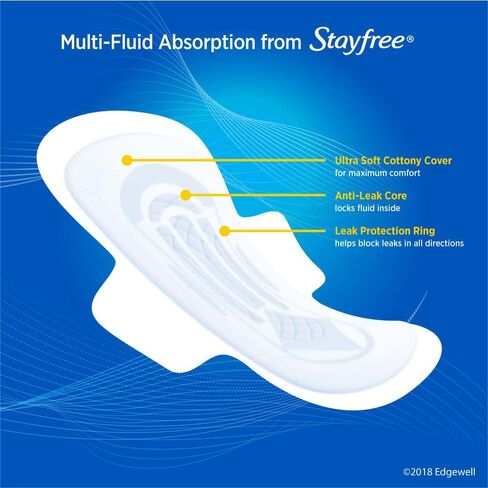 منصات عادية رقيقة من Stayfree مع أجنحة للنساء ، والحماية الموثوقة والامتصاص للرطوبة الأنثوية ، والتسربات والفترات ، 36 عددًا in Kuwait