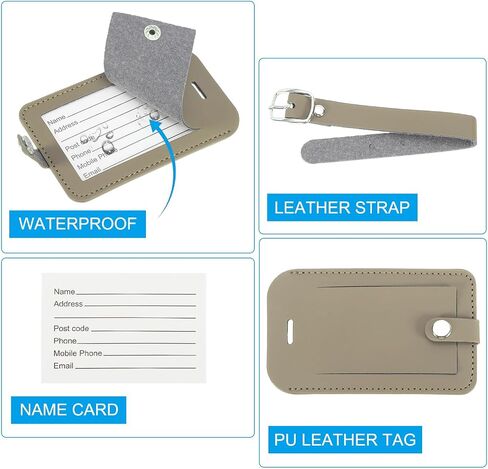 PATIKIL 2 Pack Luggage Bag Tags, PU Leather Suitcase Name Tags with Snap Travel Label Luggage Identifier Privacy Protection Travel Accessories, Brown in Saudi Arabia