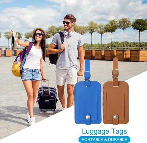 PATIKIL 2 Pack Luggage Bag Tags, PU Leather Suitcase Name Tags with Snap Travel Label Luggage Identifier Privacy Protection Travel Accessories, Brown in Saudi Arabia