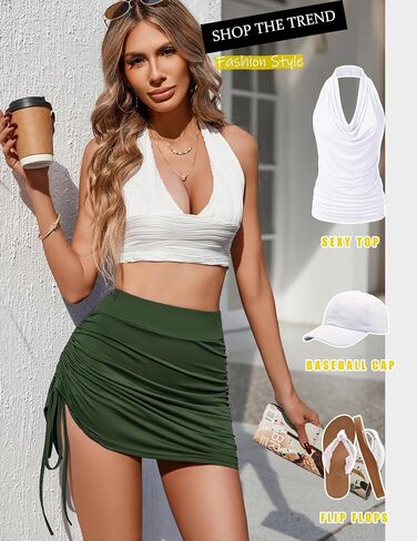 Avidlove Skirts for Women Sexy High Waist Side Drawstring Stretchy Ruched Bodycon Short Mini Skirt with Underskirt in Saudi Arabia