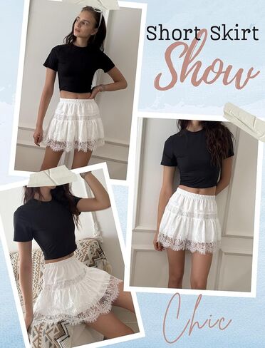 Avidlove Lace Mini Skirt for Women Summer Short Skirts Y2K Lace Trim Contrast Lingerie Skirt in Saudi Arabia