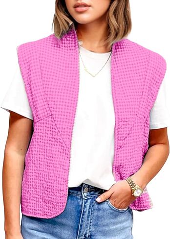 VAOYIU Womens Cropped Puffer Vest Lightweight Sleeveless Plaid Printed Cotton Quilted Vest Outwear in Kuwait