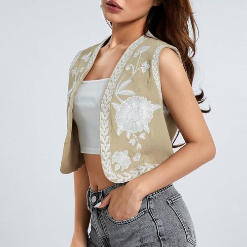 kimydreama نساء خمر الأزهار مطرزة قمم y2k أكمام الكتان المفتوح الأمامي cardigan boho phechcoat in Kuwait