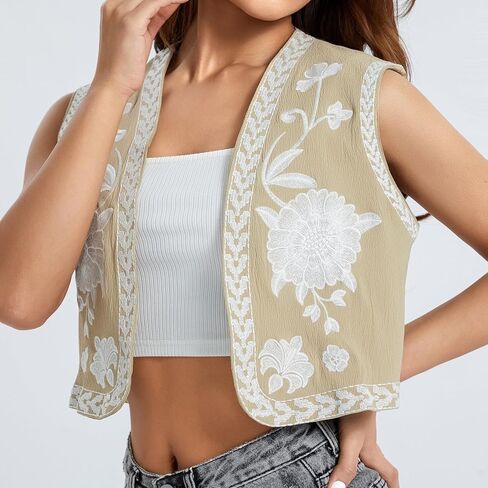 kimydreama نساء خمر الأزهار مطرزة قمم y2k أكمام الكتان المفتوح الأمامي cardigan boho phechcoat in Kuwait