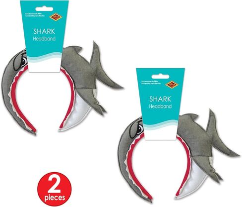 Beistle Shark Headbands, Set of 2, Gray Plush Shark with Red Mouth Design, Snap-On Costume Headbands, Under the Sea and Ocean-Themed Party Accessories, Luau Headwear, One Size in Saudi Arabia