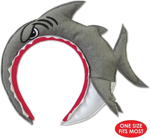 Beistle Shark Headbands, Set of 2, Gray Plush Shark with Red Mouth Design, Snap-On Costume Headbands, Under the Sea and Ocean-Themed Party Accessories, Luau Headwear, One Size in Saudi Arabia