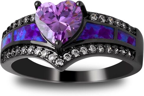 Black Engagement Ring for Women by Ginger Lyne | Promise Ring for Her | Mystic Purple Cubic Zirconia Wedding Rings | Simulated Fire Opal Birthstone or Bridal for Women in Saudi Arabia