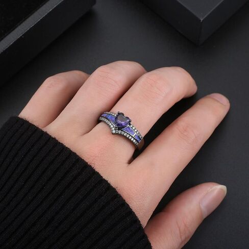 Black Engagement Ring for Women by Ginger Lyne | Promise Ring for Her | Mystic Purple Cubic Zirconia Wedding Rings | Simulated Fire Opal Birthstone or Bridal for Women in Saudi Arabia
