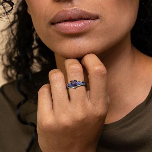 Black Engagement Ring for Women by Ginger Lyne | Promise Ring for Her | Mystic Purple Cubic Zirconia Wedding Rings | Simulated Fire Opal Birthstone or Bridal for Women in Saudi Arabia
