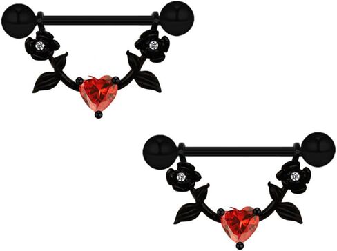 14G D-shaped Flower Nipple Rings for Women Pink Red Black Floral Nipplerings Nipple Barbell Nipple Piercing Jewelry in Saudi Arabia