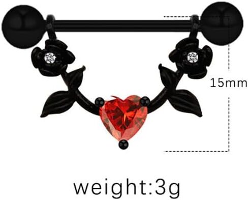 14G D-shaped Flower Nipple Rings for Women Pink Red Black Floral Nipplerings Nipple Barbell Nipple Piercing Jewelry in Saudi Arabia