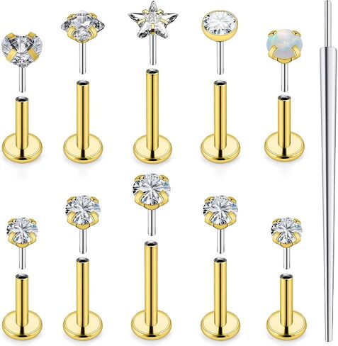 Ocptiy 20G 18G 16G Push in Theadless Nose Rings Studs Hypoallergenic Lip Labret Jewelry Flat Back Nose Stud Stainless Steel Cartilage Helix Tragus Earrings for Women Men 6mm 7mm 8mm Bars Diamond 3mm in Kuwait