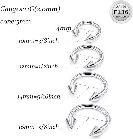 Ruifan 20G 18G 16G 14G 12G Horseshoe Nose Ring Titanium Septum Rings Piercing Jewelry Cartilage Conch Helix Rook Lip Tragus Earring Hoop Eyebrow Retainer For Women Men 6mm 8mm 10mm 12mm 14mm 16mm 19mm in Saudi Arabia