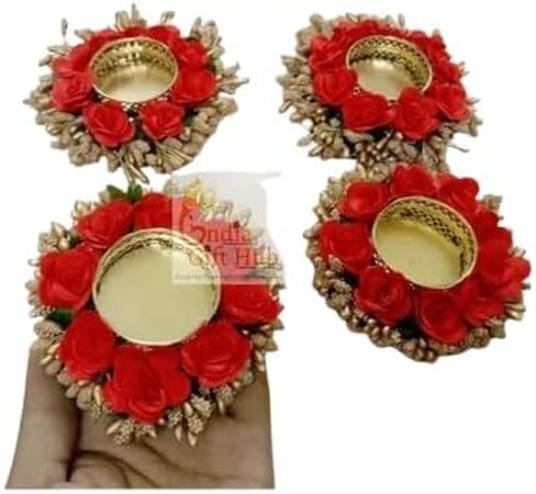 Rose Flower Tea Light Candle Holder, Housewarming Decor Traditional Diyas for Diwali, Indoor Home Mandir Puja Lamps, Table Decorative. (10.2 x 10.2 x 5.1 Cm, 15) in Saudi Arabia