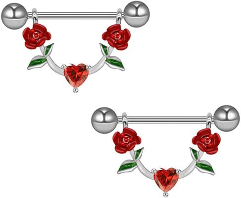 14G D-shaped Flower Nipple Rings for Women Pink Red Black Floral Nipplerings Nipple Barbell Nipple Piercing Jewelry in Saudi Arabia