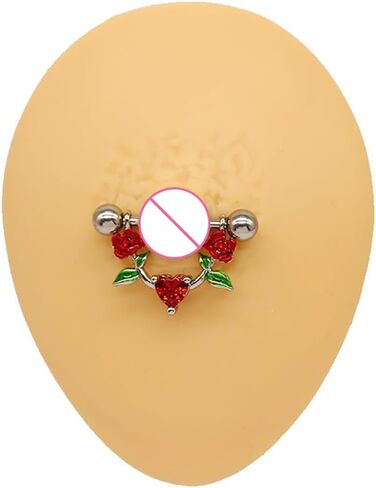 14G D-shaped Flower Nipple Rings for Women Pink Red Black Floral Nipplerings Nipple Barbell Nipple Piercing Jewelry in Saudi Arabia