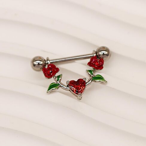14G D-shaped Flower Nipple Rings for Women Pink Red Black Floral Nipplerings Nipple Barbell Nipple Piercing Jewelry in Saudi Arabia