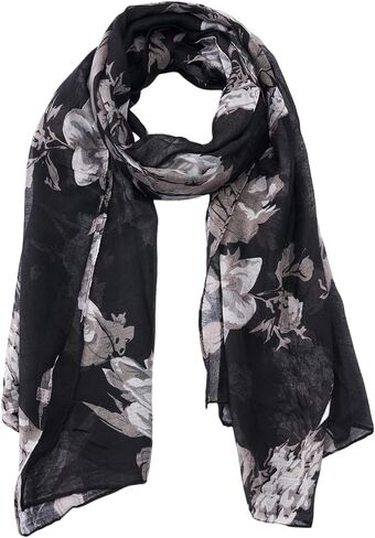 Scarf for Women Lightweight Soft Fashion Black Floral Print Shawl Scarves For Spring Summer in Saudi Arabia