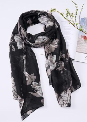 Scarf for Women Lightweight Soft Fashion Black Floral Print Shawl Scarves For Spring Summer in Saudi Arabia