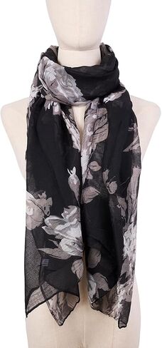Scarf for Women Lightweight Soft Fashion Black Floral Print Shawl Scarves For Spring Summer in Saudi Arabia