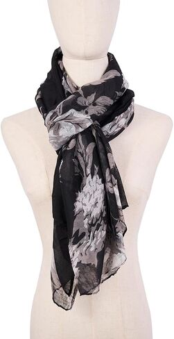 Scarf for Women Lightweight Soft Fashion Black Floral Print Shawl Scarves For Spring Summer in Saudi Arabia