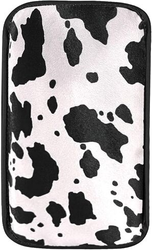 Cow Print Car Center Console Cover, PVC Leather Waterproof Armrest Seat Box Cover Protector, Comfortable Car Decor Accessories Fit for Most Cars, Vehicles, SUVs (White Black) in Saudi Arabia