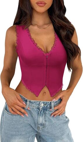 Sexy Lace Top for Women Summer V Neck Sleeveless Y2K Going Out Corset Tank Tops in Saudi Arabia