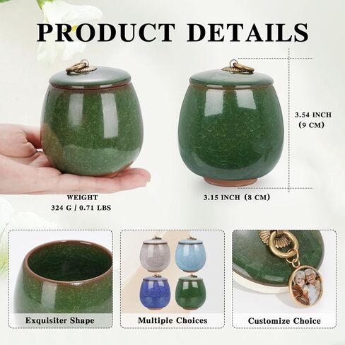 Abooxiu Ceramic Small Urn for Human Ashes Cremation Keepsake Urn for Adult Male Female Ice Crack Keepsake Urn for Human or Pet Ashes Celadon White in Saudi Arabia