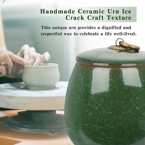 Abooxiu Ceramic Small Urn for Human Ashes Cremation Keepsake Urn for Adult Male Female Ice Crack Keepsake Urn for Human or Pet Ashes Celadon White in Saudi Arabia