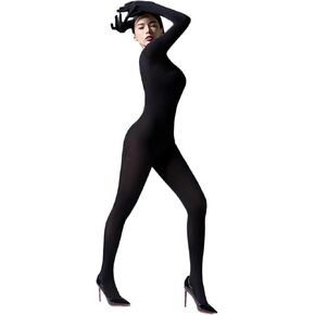 RUIBAVYA Women's Bodystocking Long Sleeve Full Body Bodysuit Includes Five Finger Glove Body Stockings Velvet 120D Jumpsuit
