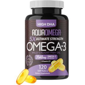 5x القوة النهائية أوميغا 3 مكملات من زيت السمك مع EPA و DHA OMEGA-3 الأحماض الدهنية وفيتامين D ، وزيت السمك البورليس أوميغا 3 مع مكملات DHA عالية ، ملحق أوميغا 3 غير المتوحش ، 120 ناعمة