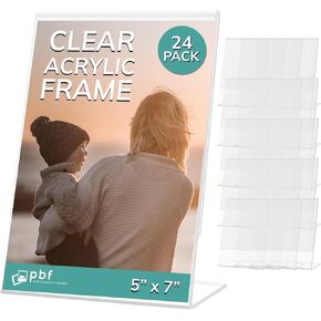 pbf 5x7 Acrylic Sign Holder | 5 x 7 Vertical Stand Up Slanted Sign Holder | Acrylic Stands for Display | Clear Picture Frame, Menu Table Top Stand, Plastic Flyer Holder (12-Pack)