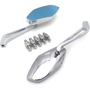 HTTMT MT400-009- Aluminum Chrome Mirrors Compatible With Most Motorcycle With 8mm Or 10mm Clockwise Suzuki Kawasaki Yamaha Harley Handlebar Mount
