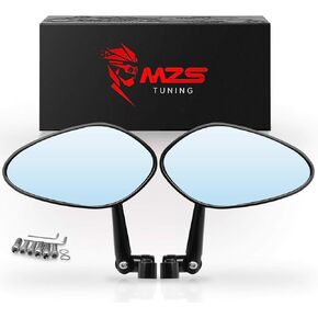 MZS Motorcycle Rear View Mirrors, Aluminum 8MM 10MM Rearview Side Mirror Foldable Adjustable Convex Handlebar Black Compatible with Motorbike Street Bike Adventure Scooter Touring Cruiser