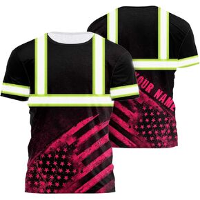 US Flag High Visibility Shirt Custom Name Reflective Safety Workwear Runners, Walkers