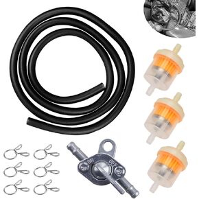 1 PC Car Fuel Switch Filter Kit, 1 m Flexible Fuel Hose + 5 mm x 8 mm Fuel Filter + Switch Plug Valve + Clamp, Modification Accessories, for Most Motorcycles, Off-road Vehicles, ATVs (Black)