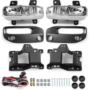 Bumper Fog Light Assembly Compatible with RAM 2500 3500 2019-2023 Left and Right Clear Fog Lamp with Wiring Harness and Bezels CH2592158 CH2593158