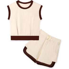 Girls Clothes Sleeveless Crew Neck Tank Top & Shorts with Pockets Summer Casual Girls 2 Piece Outfits Size 6-14 Years
