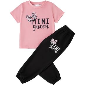 Toddler Girl 2PC Summer Clothing Letter Graphic Print T-shirt Top and Jogger Pants Clothes Set