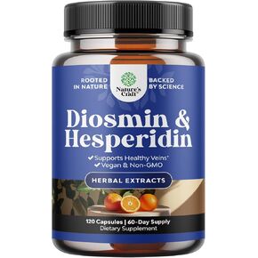 Diosmin Hesperidin 1000mg Complex for Adults - Bitter Orange Supplement for Varicose Veins Support, Leg & Feet Blood Health - Diosmin & Hesperidin Supplements from Citrus Aurantium - 60 Count