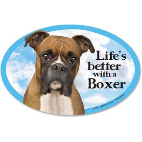 Boxer Car Magnets: Life's Better with an Boxer - Oval 6" x 4" Auto/ Truck/ Refrigerator/ Mailbox (Funny Car Decals, Dog Magnet, Boxer)
