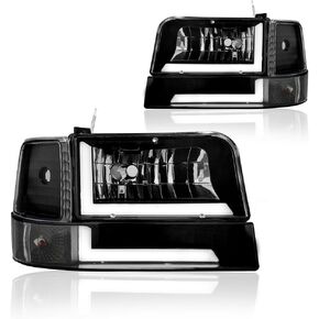 LED DRL Headlight Chembly Assembly مجموعة الأمراض الأمامية المتوافقة مع 1992-1996 FORD F150 F250 F350/1992-1996 BRONCO REPLICESS HELDAMP BLACK HOUBLICE CLEAR
