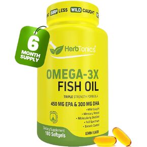 الأمبوتات قوة ثلاثية 1250 ملغ أوميغا 3 زيت السمك softgels | High EPA 450 mg + DHA 300 mg | أوميغا 3 ملحق لدعم القلب الصحي | تكملة أقل من زيت السمك - 180 Softgels