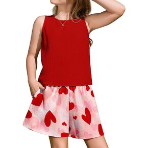 Arshiner Girls Summer 2 Piece Outfit Sleeveless Top and Paperbag Waist Shorts with Pockets Kids Shorts Set Ages 5-13